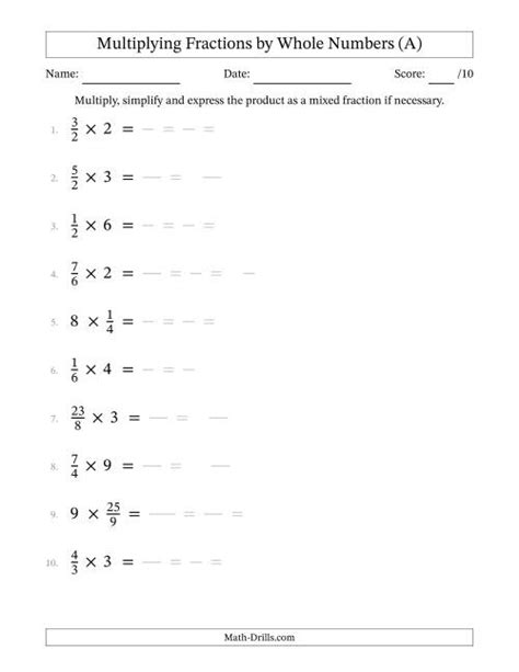 Multiplying And Simplifying Fractions With Some Whole Numbers A