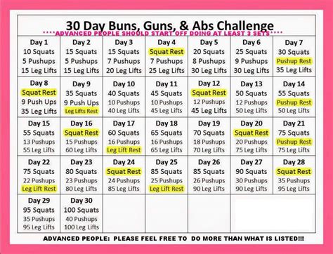 30 Day Abs Challenge Calendar