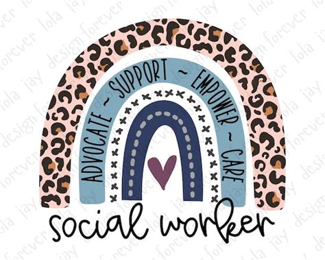 Social Worker Png Boho Leopard Rainbow Advocate Support Etsy