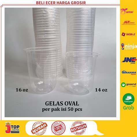 Jual Gelas Plastik PP Oval Uk 14 Oz 16 Oz Cup Plastik Oval Isi 50 Pcs