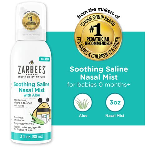 Zarbee S Baby Nasal Saline Spray Soothing Sterile Mist With Aloe