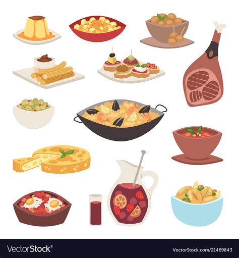 Spain cuisine food cookery traditional dish Vector Image