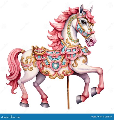 Cute Carousel Horse Watercolor Clipart Illustration AI Generative Stock Illustration ...