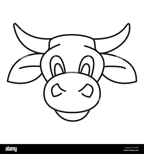 Cow Head Cartoon Simple Outline Schematic Black And White Vector