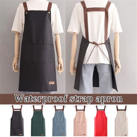 Men Women Adjustable Bib Apron With Two Pockets Waterproof Kitchen