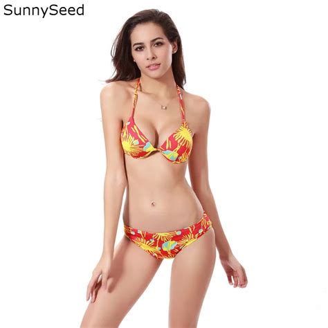 Sunnyseed Boho Push Up Padded Bikini Set Floral Halter Sexy Young Girls