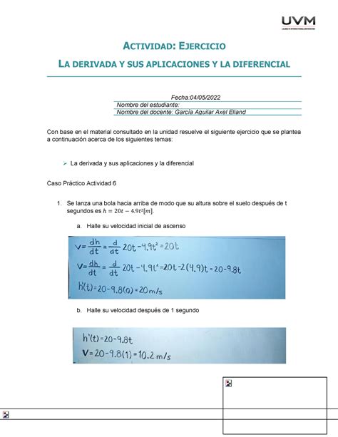 A5 AEGA Para Facilitar Tus Tareas ACTIVIDAD EJERCICIO LA DERIVADA