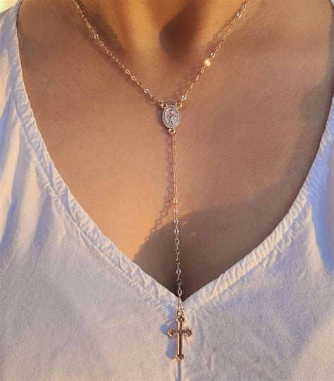 Rose Gold Rosary Necklace Rosary Christmas T Religious Jewelry