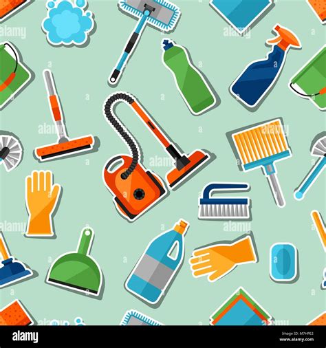 Housekeeping Lifestyle Seamless Pattern With Cleaning Sticker Icons