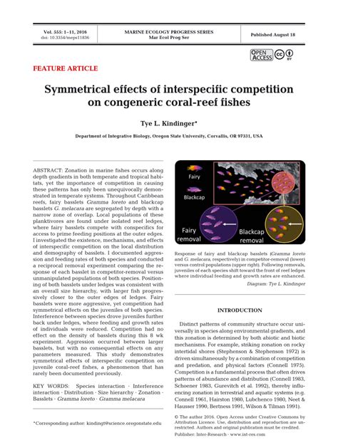 (PDF) Symmetrical effects of interspecific competition on congeneric coral-reef fishes