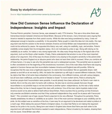 Common Sense By Thomas Paine Free Essay Example