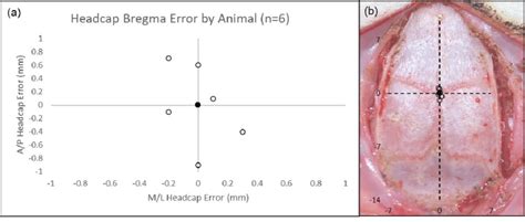 Headcap bregma location compared to true bregma of each animal: (a ...