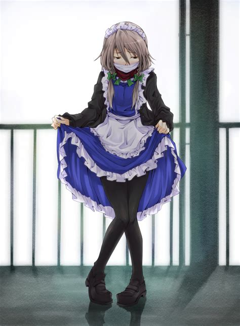 Safebooru 1girl Absurdres Black Legwear Blush Braid Cardigan Cosplay Curtsey Embarrassed