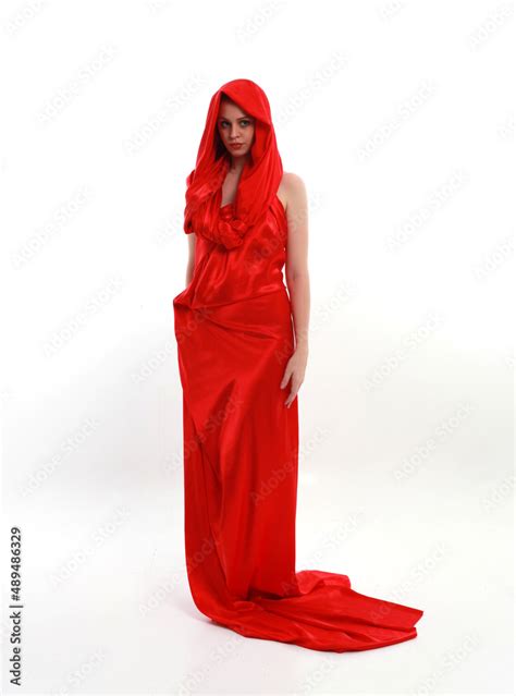 Full Length Portrait Of Red Haired Woman Wearing A Beautiful Sexy Silk