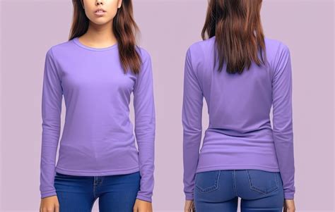 Premium AI Image | Woman wearing a purple Tshirt with long sleeves ...