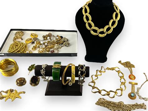 Lot Box Lot Of Gold Tone Costume Jewelry