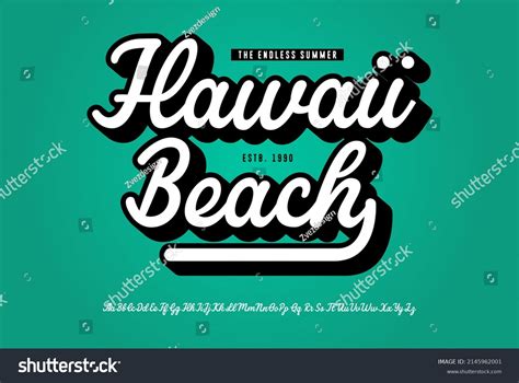 Hawaii Beach Monoline Script Font Logo Stock Vector Royalty Free