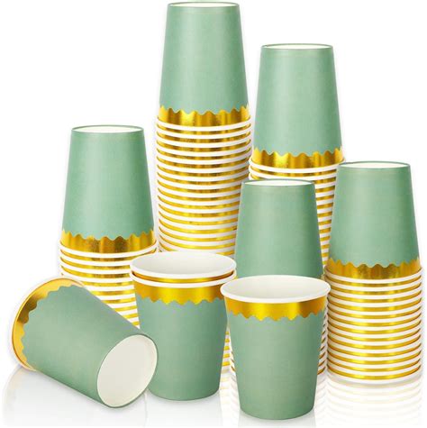 Amazon Whaline Pcs Sage Green Paper Cups With Gold Scalloped