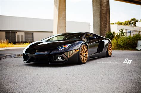 Black Lamborghini Aventador on Gold PUR Wheels - GTspirit