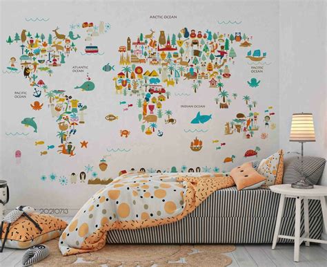 3D Cartoon World Map Wallpaper Wall Mural Removable Self Adhesive 16 EBay