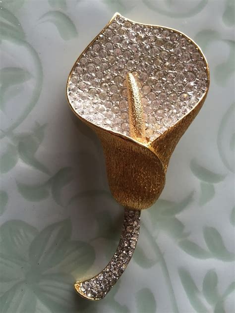 S Nolan Miller Pave Crystal Rhinestone Calla Lily Brooch Usa