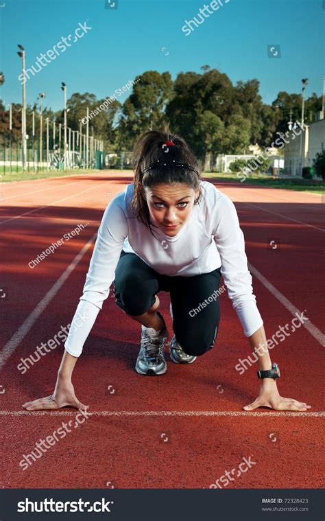 Female Athletesprinter In On Your Marks Get Set Go Starting