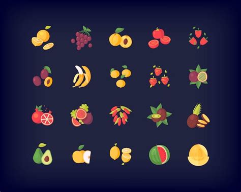 Conjunto De Iconos De Frutas Frescas Vector Premium