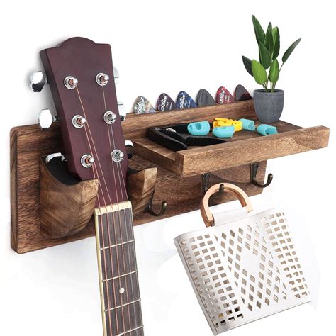 Wood Guitar Rack Wall Mounted Hanging Bracket Guitar Hanger Shelf With