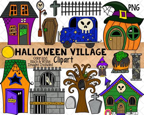 Halloween Village Clipart Haunted House Graphics Spooky Graveyard Scrappin Doodles