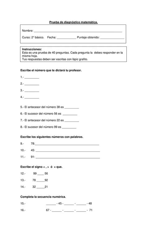 Pruebas De Matematicas Segundo Basico Para Imprimir Conocimientos Hot Sex Picture