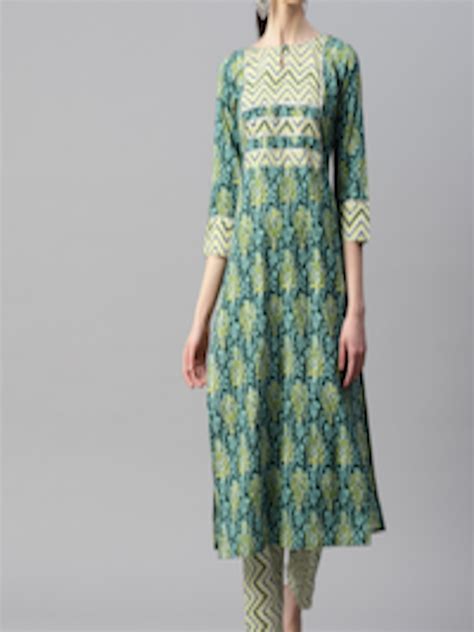 Buy Indibelle Ethnic Motifs Printed Keyhole Neck Gotta Patti A Line