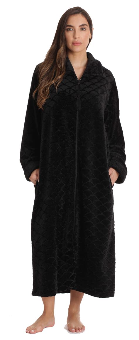 Just Love Plush Zipper Lounger Robe For Women Black X Large