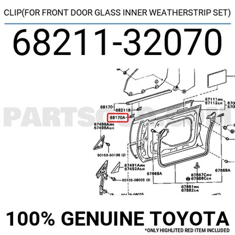 CLIP FOR FRONT DOOR GLASS INNER WEATHERSTRIP SET 6821132070 Toyota