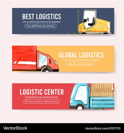 Logistics banner design with car box watercolor Vector Image