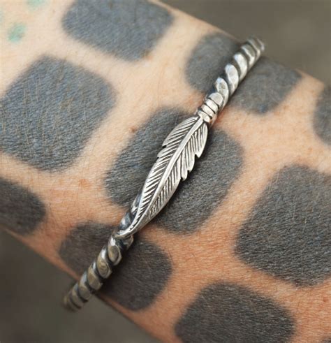 Sterling Silver Feather Cuff Bracelet T For Her Twisted Etsy