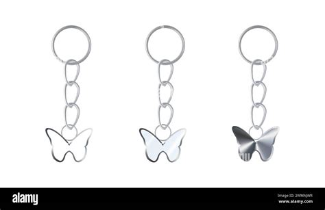 A Set Of Silver Keychains In The Shape Of A Butterfly Metal Key