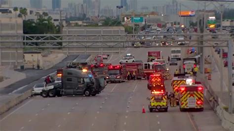 1 Hospitalized After Tractor Trailer 3 Cars Collide On I 95 Near Dania Beach Causing Fuel