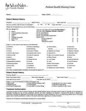 Fillable Online Patient Health History Form Adam Naler DDS Fax Email