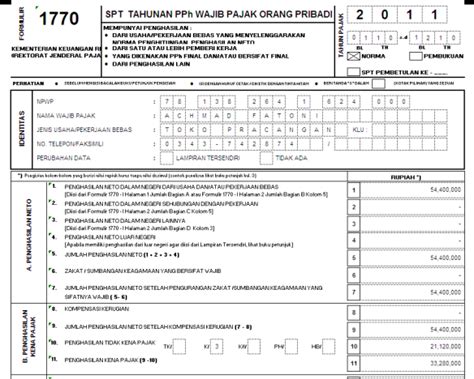 Detail Contoh Pengisian Spt Tahunan Pph Wajib Pajak Orang Pribadi 1770