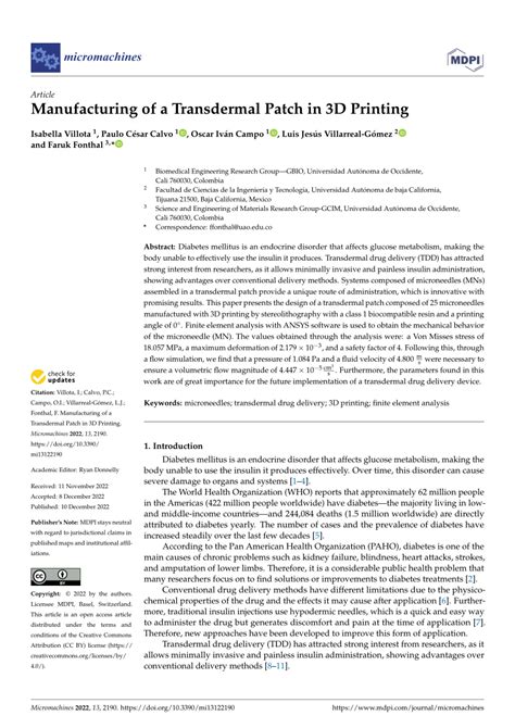 (PDF) Manufacturing of a Transdermal Patch in 3D Printing