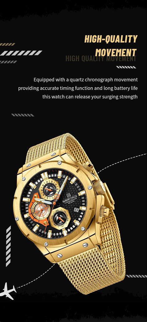 Naviforce 8027 Mens Chronograph Mesh Watch Gold Vivid Nuance South