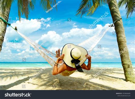 Woman Relaxing Beach On Hammock Stock Photo (Edit Now) 1053666689