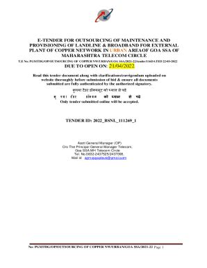 Fillable Online E Tender Document For Outsourcing Of Maintenance And