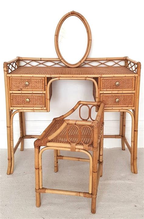 SOLD Soldmidcentury Bamboo Dressing Table With Mirror 4 Drawers