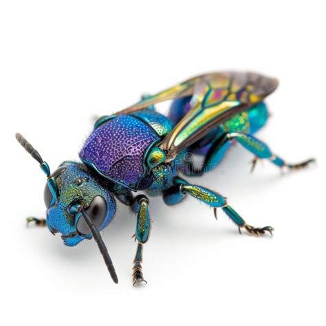 A Close Up Of A Metallic Blue Cuckoo Wasp With Intricate Details