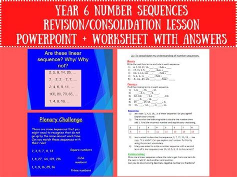 Year 6 Number Sequences Revision Consolidation Lesson Powerpoint Worksheet With Answers