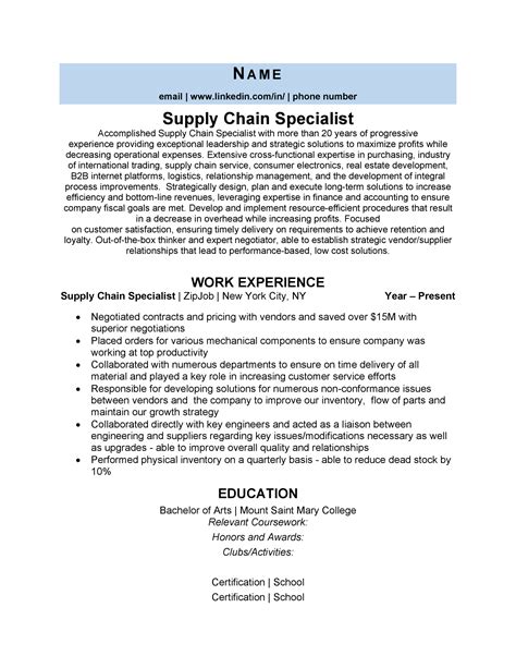 Supply Chain Specialist Resume Example And Guide 2021 Zipjob