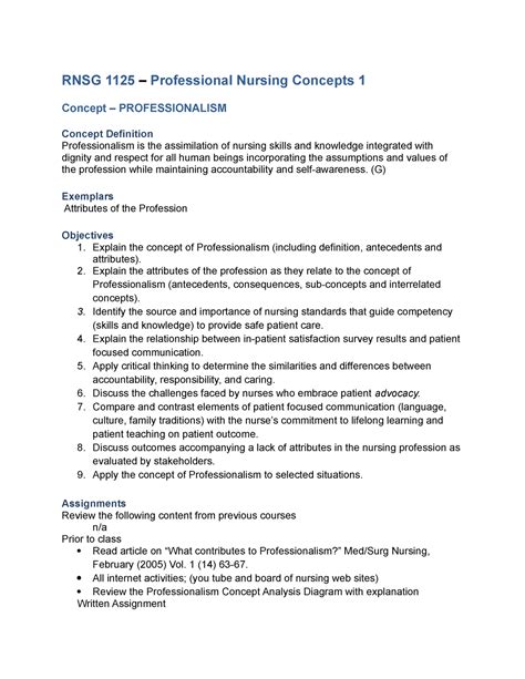 Syllabus Professionalism Student 8 RNSG 1125 Professional Nursing