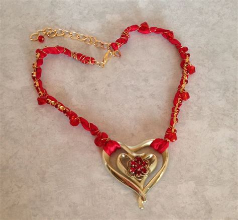 Red Heart Necklace Re Purposed Vintage Jewelry Red Etsy Red Heart