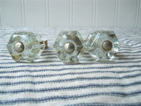 3 Vintage glass knobs drawer cabinet pulls by TheIndustrialFarmer